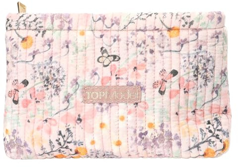 Depesche 13309 TOPModel Summer Feeling - Kosmetiktasche in Rosa, mit Blumen Muster und Schmetterlingen, Schminktasche mit Steppung