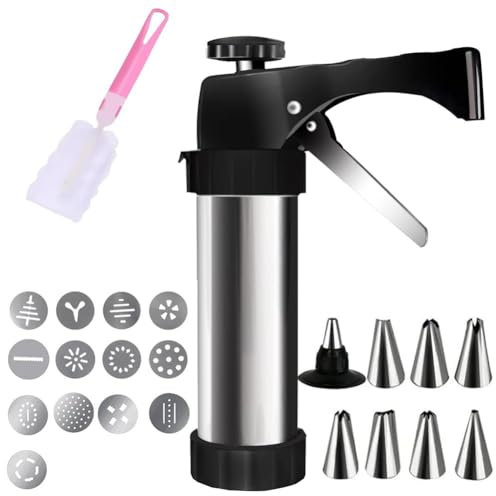 Juqoyue Plätzchenpresse, Plätzchen-Set Aus Edelstahl mit 8 Spritztüllen und 13 Plätzchenplatten zum Selbermachen und Dekorieren Von Plätzchen