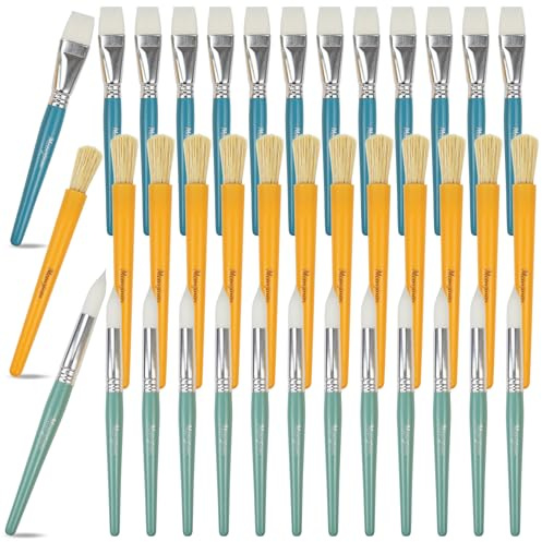 Mcenzinen 36 Pcs Paintbrush Variety Classpack, Back to School Art Supplies for Kids, Flat & Round Paint Brushes for Toddlers & Classrooms, Easy Grip