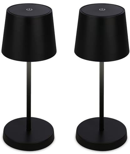 BRILONER – uppsättning av 2 LED-bordslampor trådlösa med touch, dimbar i steg, sänglampa, lä, campinglampa, bord, batterilampa, utomhus, 10,5 x 26 cm, svart