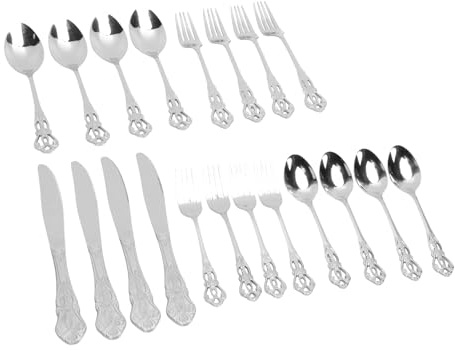 TIKATARER Juego de Cubiertos para 4, 20 Piezas de Acero Inoxidable 18/10, Juego de Cubiertos Aptos para Lavavajillas con Diseño de Utensilios, Ideal para la Cocina del Hogar (SILVER)