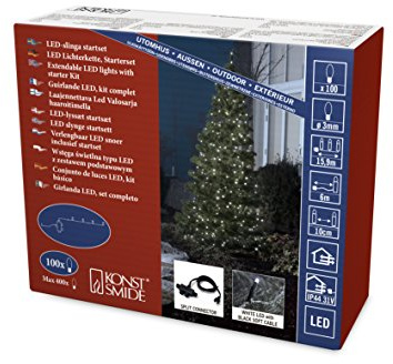 Konstsmide 3956 – 207/Micro LED Sistema di base set: Trasformatore, catena di luci e distributore per fino a 4 catene/per esterno (IP44)/31 V elettronico trasformatore esterno/100 diodi/Nero Soft cavo