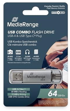 MediaRange MR937 Clé USB 64GB Argent Combo Flash Drive USB 3.1 + Typ C