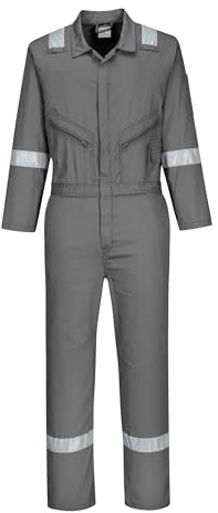 Portwest C814 Iona Baumwoll Overall Taschen mit Reißverschluss Normalgröße | Grau, 3XL, UPF 40+, EN 17353 Typ B2, Elastische Rückenfalte, Leicht, Reflektierend, Atmungsaktiv