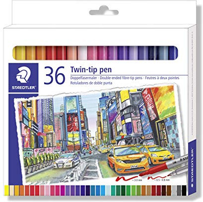 Staedtler Doppelfasermaler, zwei Eindrucksichere Spitzen, Schmale und Breite Linien, Kartonetui mit 36 brillanten Farben, 3200 C36 ST