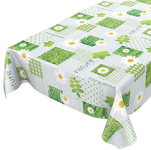 Wachstuchtischdecke abwaschbar Garten Tischdecke Wachstuch Rund Oval Eckig Indoor Outdoor Karo Kamille Grün 120x140cm