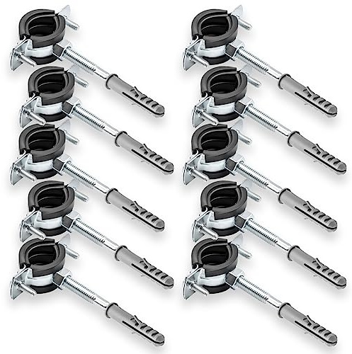 KNM Trade Set 10 Rohrschellen Stahl M8 Sanitärbefestigung 2 | Dübel, Gummieinlage, schallschützend, Sicherheitsbefestigung, EPDM Einlage