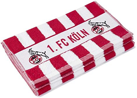 Buosha 1. FC Köln Gästetuch - Blockstreifen - 2er Set Gäste Handtuch 50 x 30 cm - Plus Lesezeichen Ich Liebe Köln