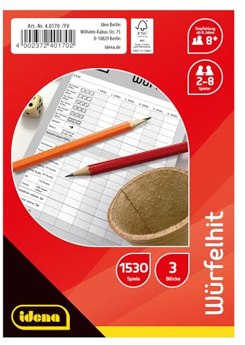 Hit, 3 blocchi da gioco da 85 fogli per 1530 giochi Idena, dimensioni circa 10,5 x 15 cm, popolare classico per la casa, il giardino e i viaggi
