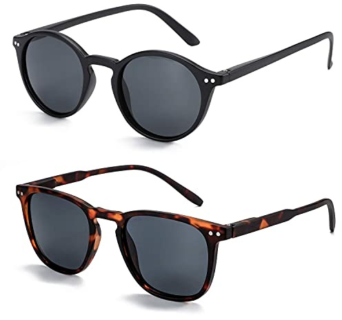 ZENOTTIC 2 Pack Polarised Sunglasses Womens Mens Retro Vintage Round and Square Sun Glasses with UV400 Protection Unisex