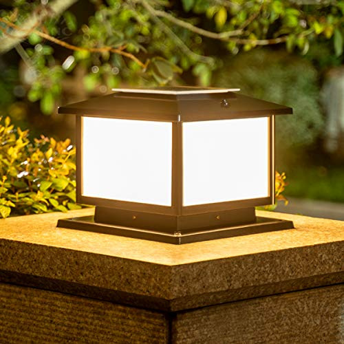 ACMHNC Solar Außenleuchte Mit Fernbedienung, Vintage Gartenlampe Außen Sockelleuchte in Antikem Look, Retro Pollerleuchte Aluminium Quadratisch IP54 Wegeleuchte,3 Farbtemperatur, Timer,S/black