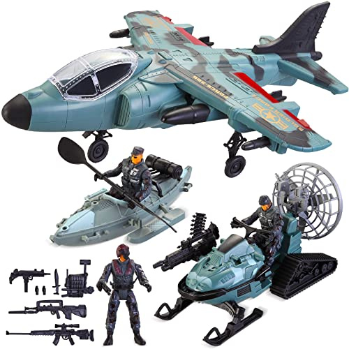 JOYIN Militärspielzeug: Hubschrauber, Militärflugzeug und Kampfjet mit Soldaten, Armeemännern und Kajakboot – Armeespielzeug für Jungen im Alter von 4–7 Jahren