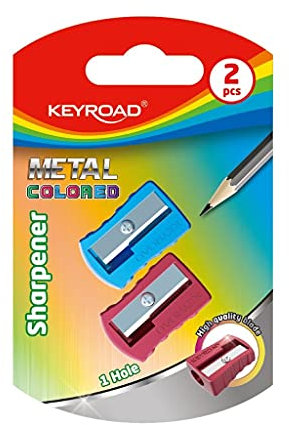 KEYROAD Ergonomischer Anspitzer Einzeln / 2 Stück/aus Aluminium/Klingen aus Stahl/von Bleistiften und Buntstiften/Blister - Mischfarben/Für Kindergarten Vorschule und Schule