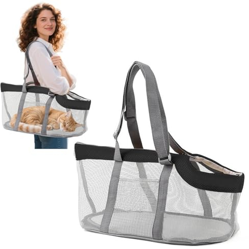 PETCUTE Hundetragetasche,Atmungsaktiv Hundetasche für Kleine Hunde,Welpentasche mit Abnehmbare Polster,Schultergurtbis 4 kg,Katzen Transporttasche für Unterwegs Schwarz