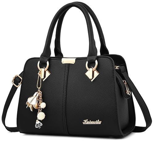 FORRICA Handtaschen Damen Elegant Henkeltasche mit Schön Anhänger Mode Frauen Schultertasche PU Leder Umhängetasche für Einkaufen Pendeln Schwarz