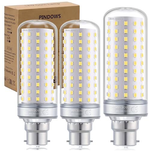 PINDOWS 20W LED Bulbs B22 Cool White 6000K, LED Corn Bulbs 200W Incandescent Equivalent, High Bright 2200LM Can Replace 150W~200W Incandescent Light, CRI 85, Non-Dimmable, 3-Pack