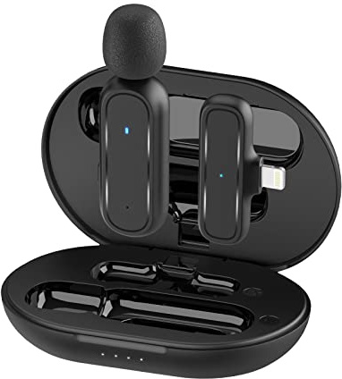 Moman Handy Mikrofon Mini, 2.4GHz 【Lightning】 Lavalier Mikrofon mit Denoise und Ladekoffer für iPhone Vlog Live-Streaming YouTube Tiktok,Drahtloses-Lavalier-Mikrofon-Smartphone