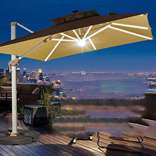 HARICSET Sonnenschirm Ampelschirm Cantilever Parasol Garden Parasol Windsicherung Marktschirm Groß 360Ḟ Rotation, Gartenschirm mit Kurbel Sonnenschutz (Size:3 * 3m(45Lbase),Color:weißes Licht)