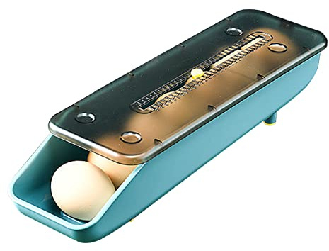 FIYSON Automatisch Rollende Eieraufbewahrungsbox Eierbehälter Stapelbarer Eierbox Eierhalter Kühlschrank Eieraufbewahrungsboxen mit Deckel Küche Kühlschrank Eierspender Eierkorb Boxen,33 * 8cm (Blau)