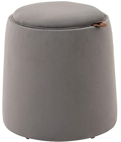 HOMCOM Pouf Poggiapiedi in Velluto con Contenitore, Coperchio 2 in 1 con Imbottitura e Lato in Legno, Tavolino da Caffè Rotondo Ø44 x 47.5cm, Grigio