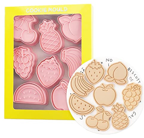 8 Pieces Cute Fruit Cookie Cutters Cherry Cookie Moulds For Baking Cookie Mould Press Peach Cookie Cutter Set Kitchen Tools Plastic Cookie Stamps (Fruit)