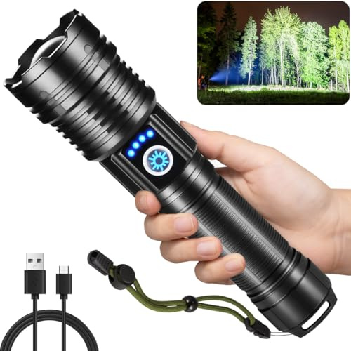 WopkDupk Flashlights High Lumens Rechargeable, Super Bright Flashlight, Adjustable Tactical Flashlight, 5Mode Flash Light High Powered, Waterproof LED Flashlight for Camping, Hiking, Home, Emergencies