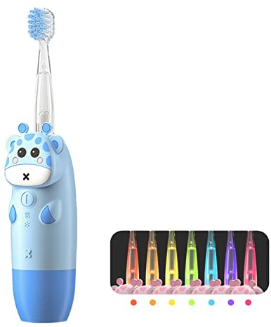 Kinderzahnbürste elektrisch ab 2-12 jahre schallzahnbürsteElektrisch mit LED-Farbe Lichter smartes Timer 2 Weich Bürstenköpfes IPX 7Wasserdicht Baby Schallzahnbürste für Mädchen Jungen ( Color : Blau