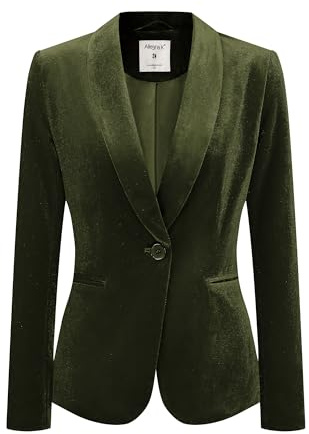 Allegra K Women's St. Patrick's Day Velvet Blazer Solid Color Long Sleeve Notched Lapel Single Breasted Suit Jackets Olive Green XS