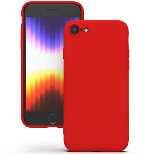 YATWIN Hülle für iPhone SE 2022/2020, iPhone 8/7, Silikon Handyhülle mit Futter, 1mm Kamera und Displayschutz, Dünn & Leicht, Anti Kratzer Case, Rot