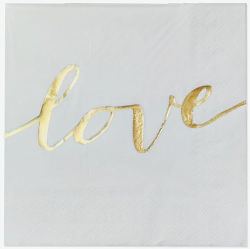 Weiß Hochzeit Servietten mit Gold Love 2-lagig, 30x30cm, Servietten Liebe Valentinstag Dinner Papierservietten Tischdekoration,insgesamt 20 Stück