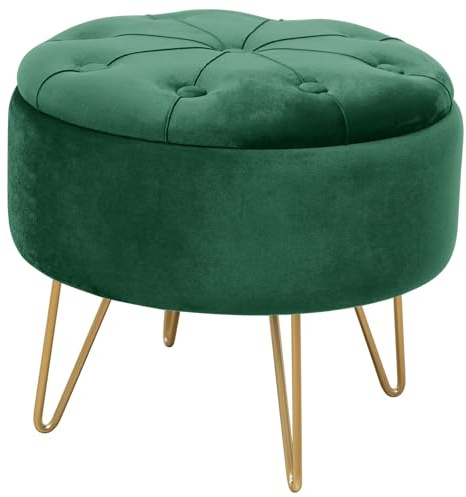 AKORD Sitzhocker Caro gesteppter Velours mit Ablage 38 cm | | Pouffe | Fußhocker | Ablage für kleine Gegenstände | Velours | Gesteppter Pouf | B38 x H33 x T | 4,60 kg | Flaschengrün/Flaschengrün