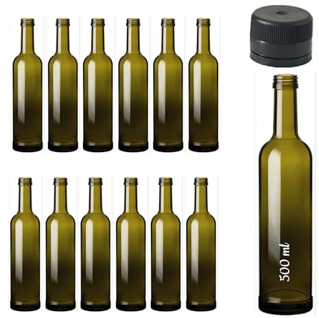 ESENCIA ANDALUZ Botellas de 500 ml Bordo Eco para Vino, Licor, Aceite y Cerveza - Vidrio con Tapón para Rellenar (6 Unidades)