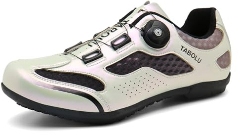 PENXZT Cykelskor män kvinnor non-halp road and mountain cykla skor låsfritt gummisula cykling sneakers lägenheter cykeltränare,Silver,42 EU
