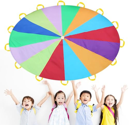 Regenbogen Schwungtuch Groß 3/2m | Schwungtuch Kinder | Fallschirm Bunt Mit Griffen Für Kinder | Fallschirm Spielzeug Für Schule Familie Outdoor Pädagogisches Sportspiele Kooperative Kinderspiele