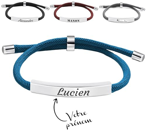 KDO MAGIC - Bracelet cordon Personnalisé | Idée cadeau fête des Mères, fête des Pères, anniversaire | Bracelet corde prénom gravé | Bijoux homme et femme