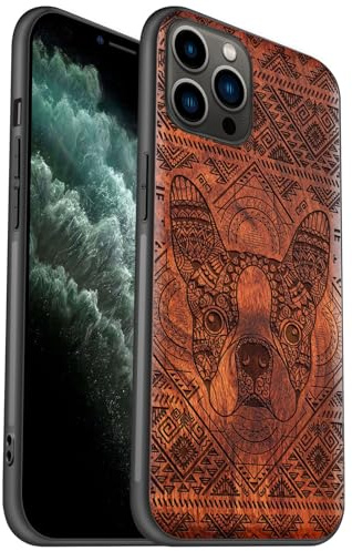 Carveit Coque en Bois pour iPhone 11 Pro Étui Protection Artistique Cover TPU Souple de téléphone Antichoc Compatible avec Apple 11 Pro Etui (Rosé-Le Chien au Milieu de Zendoodle)