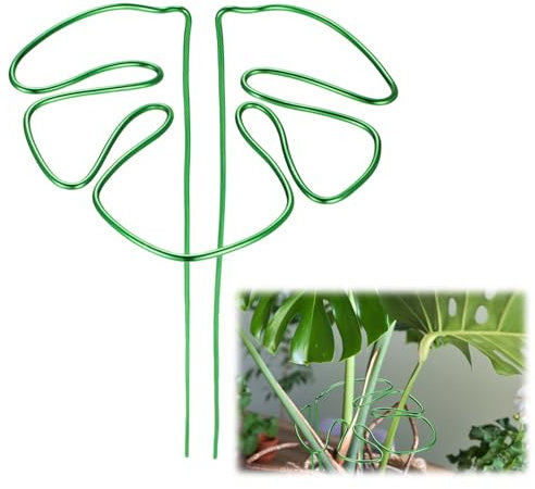 lasuroa Monstera Shaped Plant Support, Cute Green Metal Support Ring Case Monstera Leaf Plant Flower Shaped Support Stand for Plant Stakes for Indoor Outdoor Plants