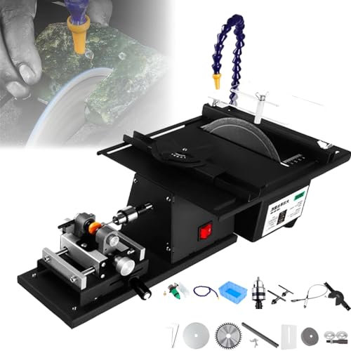 RuiYiL Mini Banco de Sierra de Mesa para Gemas, máquina cortadora 5 en 1, Velocidad de rotación 15000 r/min/ángulo Ajustable de 0-90/profundidad de Corte de 45 mm, para esmerilar, Grabar, pulir