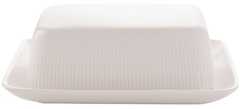 Widdop and Co Hestia Service de table en grès côtelé blanc – Beurrier 19 cm x 13 cm x 7 cm – Vaisselle contemporaine élégante – Idée cadeau pour pendaison de crémaillère