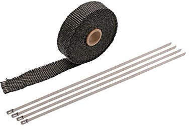 Auspuffband，Hitzeschutzband Auspuff Universal Motorrad Mitbrennbarer Turbo-Krümmer Wärmeabgas Thermische Wickelband & Edelstahlkunst 1,5 mm * 25mm * 5m(Black)