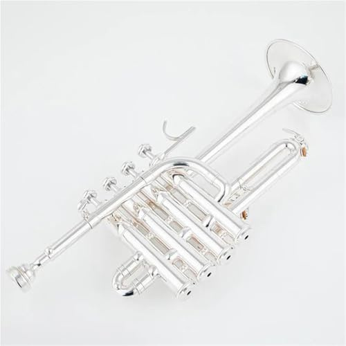 Trompete Professionelle Hochtrompete Bb Piccolo Trompete Messing Gold Silber Lackoberfläche Trompete(Silver)