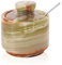 MARBLOUS KRAFTS Bodega de sal de mármol con tapa y cuchara de 3 pulgadas, ónix verde celta y soporte de sal marina, almacenamiento de cocina, recipiente de café para decoración de mesa