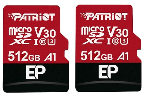 Patriot Memory 512GB A1/V30 Speicherkarte für Android Handys & Tablets, 4K Videoaufzeichnung - 2 Pack - PEF512GEP31MCX2