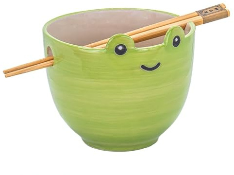 Sass & Belle Frog Noodle Bowl with Chopsticks – Cute Ceramic Ramen Bowl for Soup, Rice, or Noodles – Quirky Gift – Part of The Ramen Bowl Set Collection