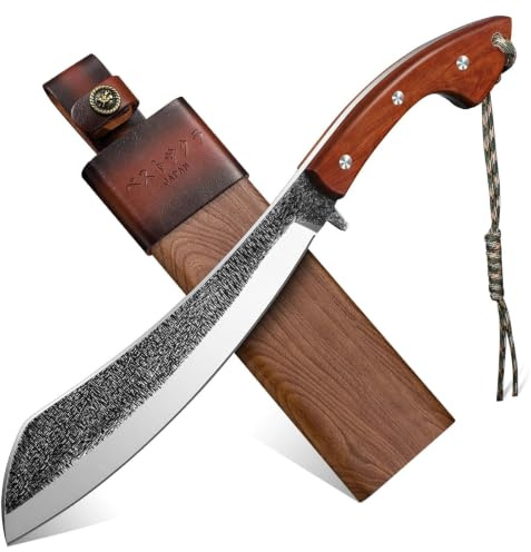 Golden Bird Outdoor Messer Survival Machete Großes Full Tang | Präzise Bushcraft Messer mit Holzgriff und Eichenholz-Scheidefür Camping, Gartenarbeit und Überlebenssituationen- Geschenke