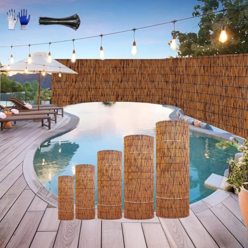 Generisch 50cm-180cm Balkon Sichtschutz Schilfrohrmatte Bambus Sichtschutz Blickdicht Wetterfest Sichtschutzzaun Garten(80x450cm)