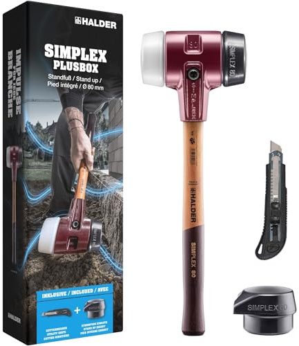 Simplex-Plusbox Starterkit, Simplex-Schonhammer D80, Gummikomposition/Superplastik, mit Tempergussgehäuse sowie je ein Schlageinsatz Gummikomposition mit Standfuss plus Cuttermesser | 3027s028