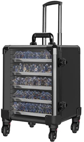 OUUTMEE Wheeled Miniatures Storage Case Miniatures Carrying Case– Portable Trolley case with Telescopic Handle, 360° Spinner Wheels & Lock, Durable Aluminium Alloy Frame for Model Transport (Large)