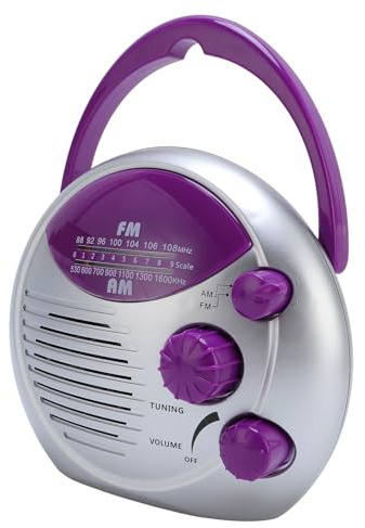 PUNELE Douche Radio Salle de Bain FM Radio Portable AM FM Radio avec Cote IPX4 pour la Salle de Bain Kitchen Outdoor 88-108MHz FM 530-1600KHz AM