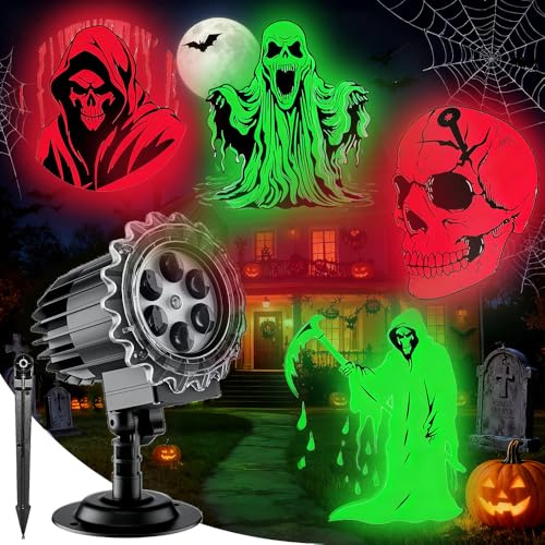 Halloween Deko Outdoor Projektor, 3D Dynamische Halloween Projektor, LED Projektionslampe Außen, 180°-Verstellung, Wasserdichte Beamer Deko für Wand Fenster Garten Hof Party